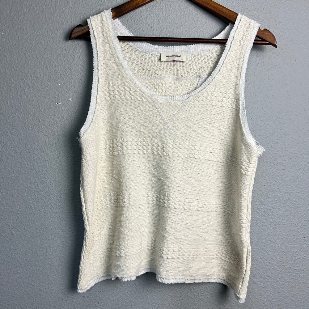 Happy Days Knit Tank Top Sleeveless Textured Boho Coastal Grandma Casual‎ Small